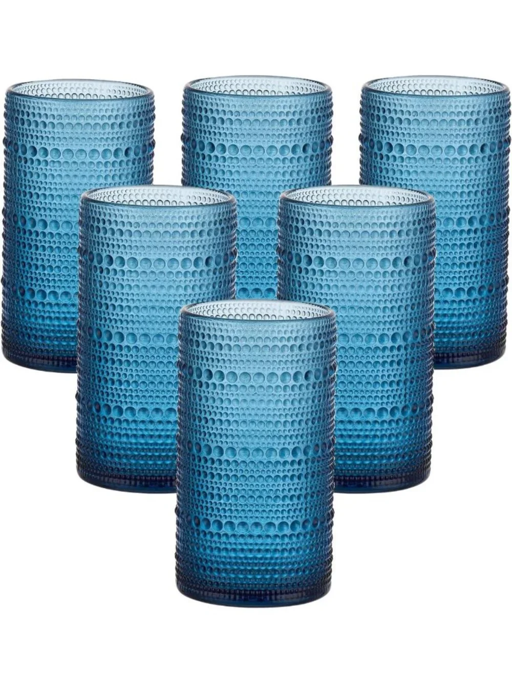 Set of 6 Blue Hobnail Tumblers - 16oz Vintage Drinking Glasses for Home Bar